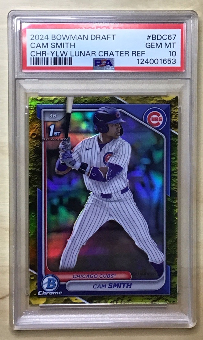 🔥Cam Smith 2024 Bowman Draft Yellow Lunar Refractor Chrome 1st RC /75 PSA 10💎