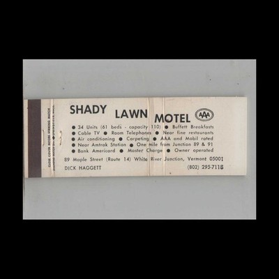 Full Length Matchbook Cover Shady Lawn Motel White River Junction VT