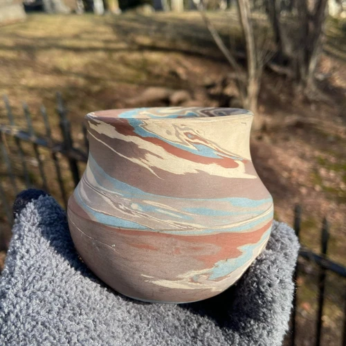 Antique 1910s NILOAK Pottery Mission Swirl 3.25" Biggs Art Store Cabinet Vase