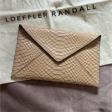 Loeffler Randall Women's Beige Snake Print Envelope Clutch Snap Closure