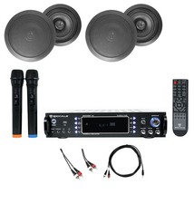 Rockville RPA70WBT Bluetooth Karaoke Amplifier 4 8" Black Ceiling Speakers Mics