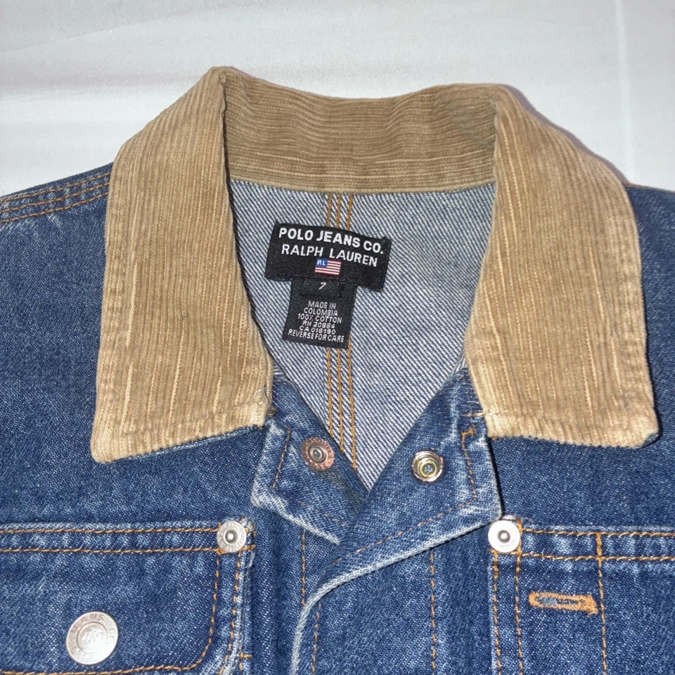 Polo Jeans Company De Colección Cuello Pana Jean Chaqueta Juvenil Niño Pequeño Talla 7 Azul Foto 3 de 4
