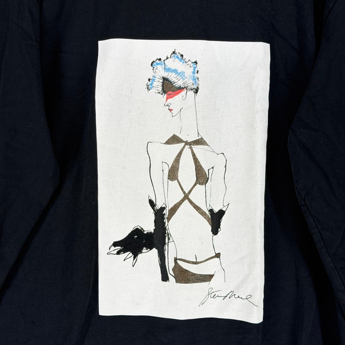 ZARA Steven Meisel New York Black Graphic Long Sleeve T-Shirt Mens