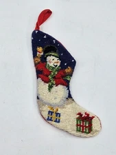Needlepoint Snowman w/ Gifts Mini Stocking Ornaments Flatware Money Holder