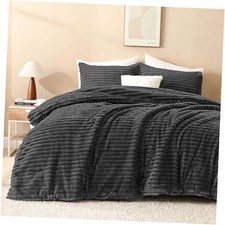 Fleece King Comforter Set, 3 Pieces Comforter Set King 104"x90" Dark Grey