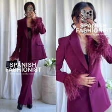 ZARA WOMAN FW25 BURGUNDY FEATHER CUFF BLAZER ALL SIZES 2167/001/800 2167/001/681
