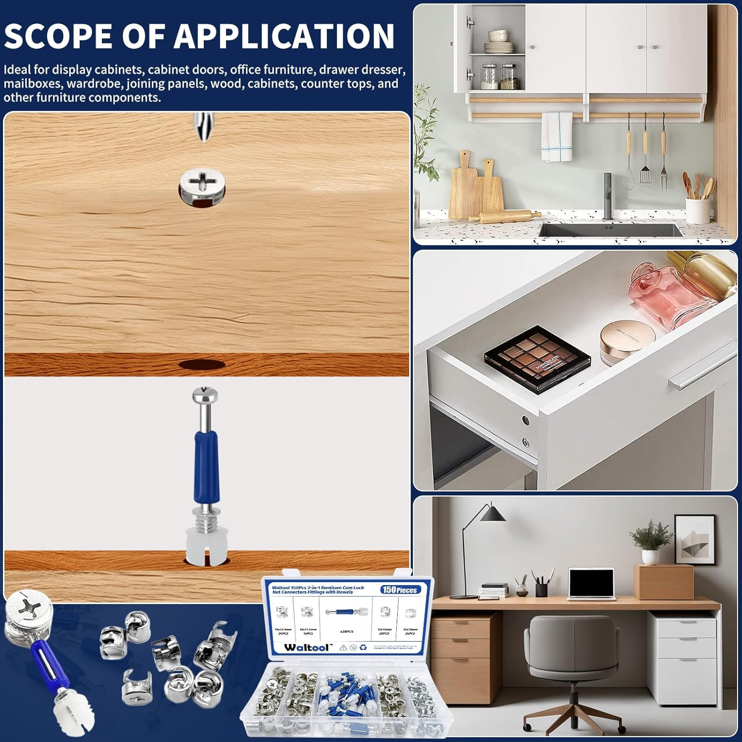 132Pcs Eccentric Wheels Cam Locks Fittings, 3 in 1 Furniture Connecting Bolt ...
