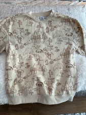 Disney Winnie The Pooh Sweatshirt All Over Graphic Sketch Print Cream M