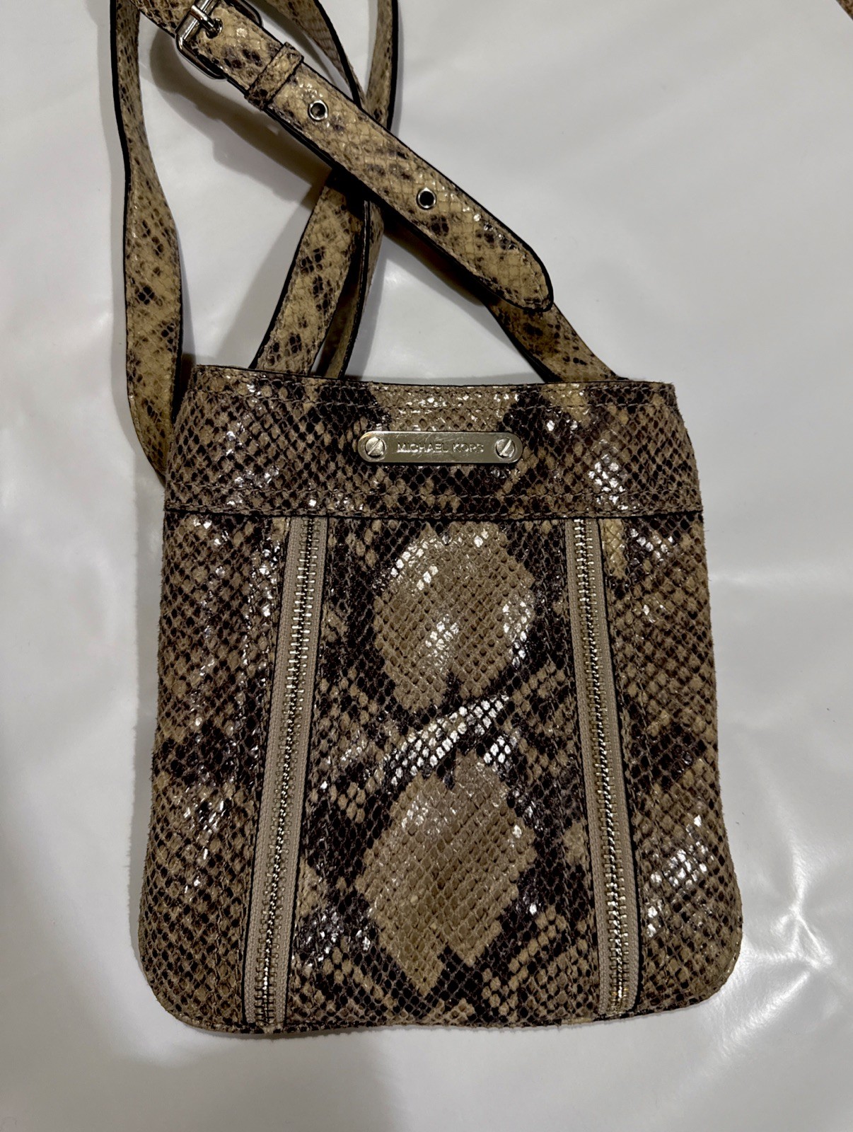 Michael Kors Python Embossed Leather Handbag -Cro… - image 1