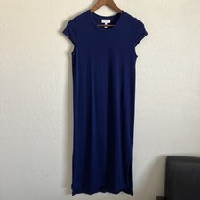 Jessica Simpson Womens M Bodycon Dress Blue Stretch Beachwear Midi Short Sleeve