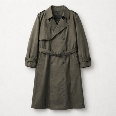 Pierre Cardin Olive Trench Coat Men's 46L Belted Button Epaulet Long Classic