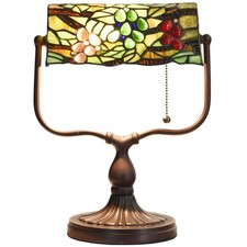 Bieye L10764 Grape Tiffany Style Stained Glass Banker Desk Lamp For Reading