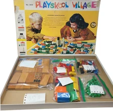 Vintage 1950's Wooden Playskool Village Play Set #309 with Original Box (No Mat)