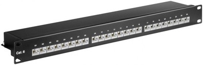 CAT 6 19'' Patchpanel, 24 Port, STP geschirmt, schwarz Patchfeld LSA