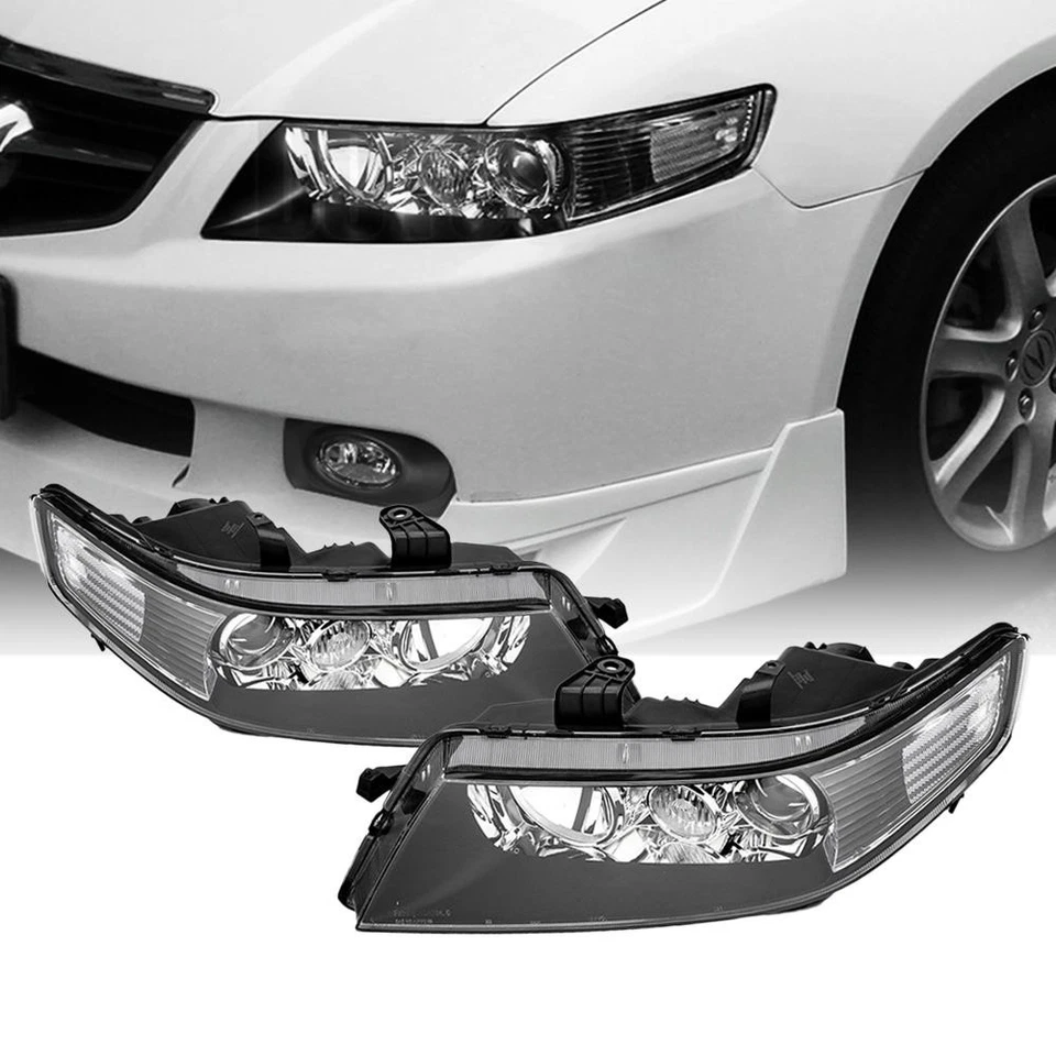 Headlights Projector Headlamps Black Housing Left+Right for 2004-2007 Acura TSX