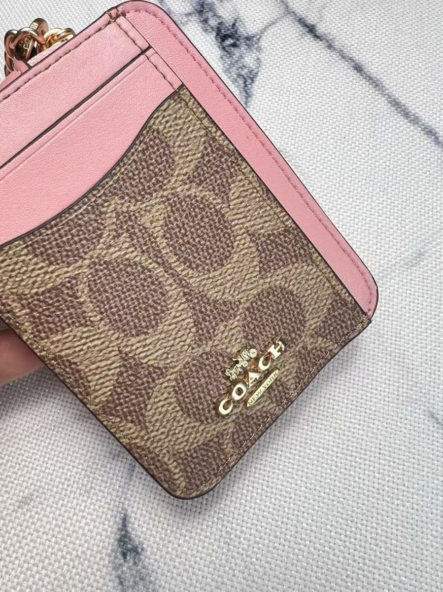 NWT Coach Zip Card Case Wallet In Signature Canvas CW883 Tan/Dusty