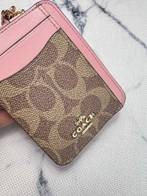 NWT Coach Zip Card Case Wallet In Signature Canvas CW883 Tan/Dusty