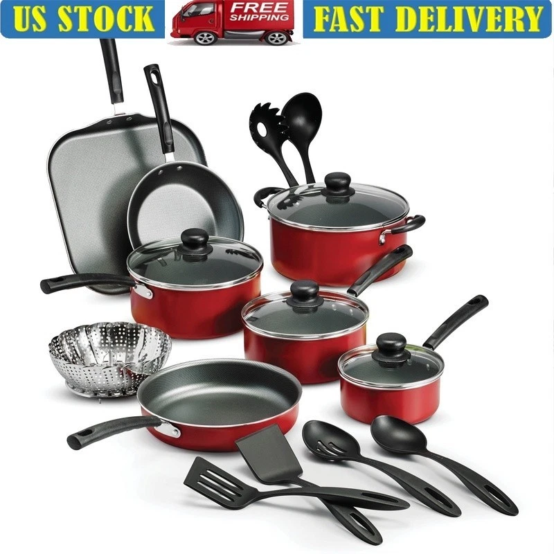 18 Piece Nonstick Cookware Set Dishwasher Safe Aluminum W/ Stay Cool Handles New