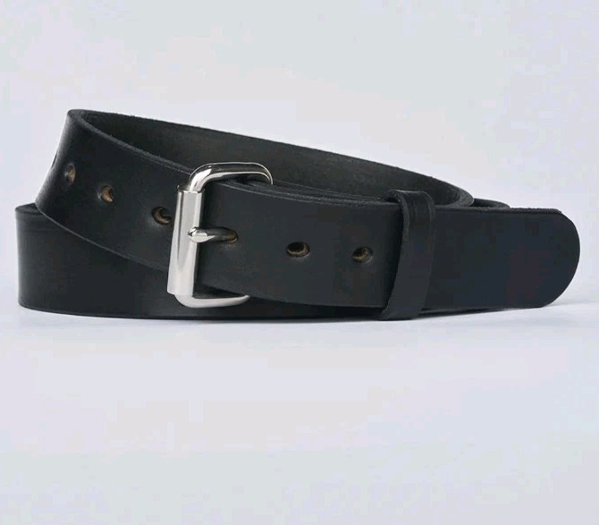 Hanks Belts Mens Gunner Stitched Black Leather Belt Size 56 Full Grain Leather 
