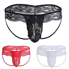 Men Lace See Through Sissy Gay Pouch Thong Briefs Underwear Panties Underpants