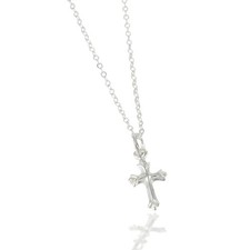 Tiny Sterling Silver Cross Necklace with Chain, or with Chain and P... Fast Ship