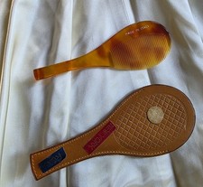 VINTAGE 1940’S TENNIS THEME HAIR COMB W MATCHING LEATHER RACKET CASE ITALY MADE