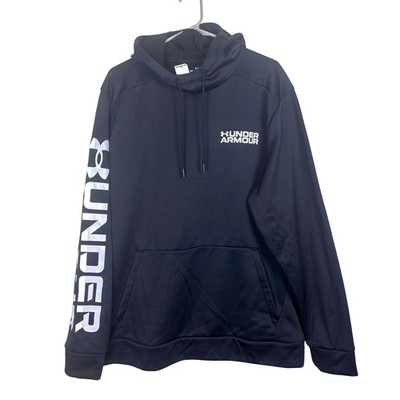 Under Armour Mens Rival Fleece Hoodie Black Sleeve Logo Pullover Sweatshirt 2XL