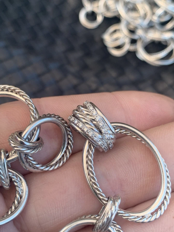 Brazalete David Yurman Crossover Cuerda Infinita Plata Diamante Círculo Cable Cadena Foto 2 de 4