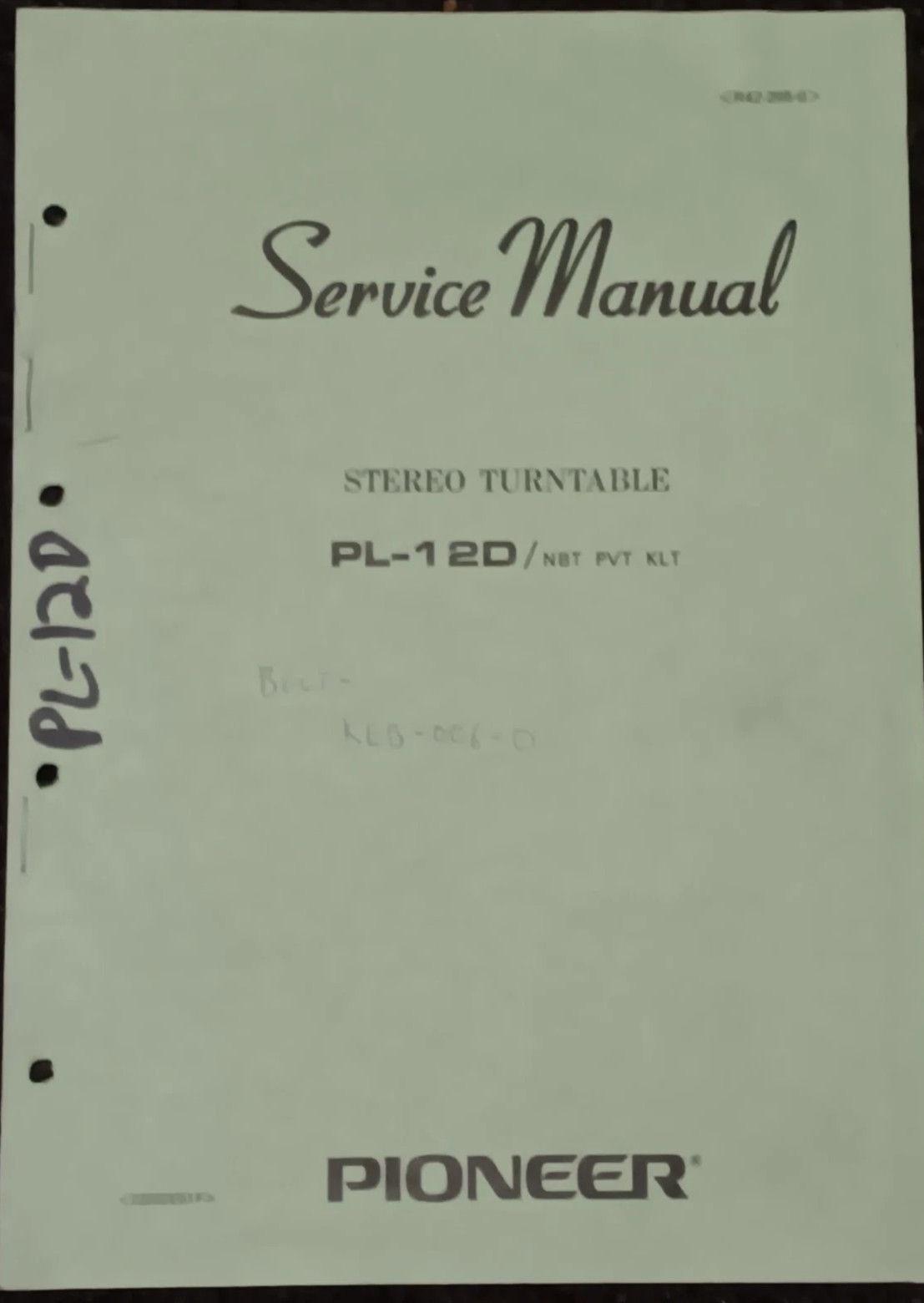 PIONEER PL-12D NBT PVT KLT Turntable Service Manual Original R42-295 HSQ