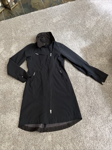 Nau Rain Coat Jacket Womens Small S Black Full Length Waterproof Asymmetric Zip