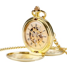 1Pc New Men's Mechanical Retro Pocket Watch with Chain Retro Roman Numerals