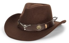 Wide Brim Men and Women's Western Cowboy Hat Fedora-Jazz-Hat with Bull Head B...
