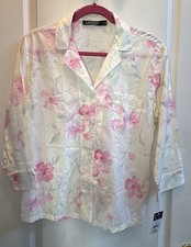 Ralph Lauren Women  s S Pajama Top 3/4 Sleeve Pink Floral Monogram Lightweight