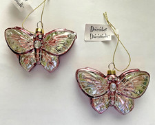2 Jeweled Butterfly ornaments, blown glass, December Diamonds, Mauve Pink NWT