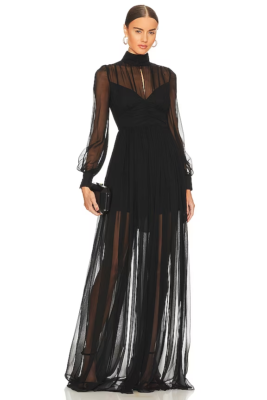 SAU LEE Caroline Long Sleeve Tie Neck Silk Maxi Dress Gown Evening Prom US 4 | eBay SAU LEE Caroline Long Sleeve Tie Neck Silk Maxi Dress Gown Evening Prom US 4 | eBay