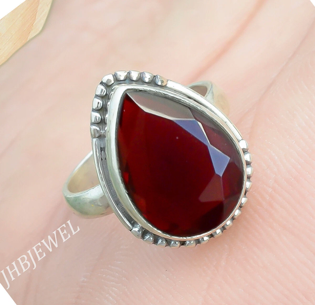 Faceted Garnet Red Gemstone Ring 925 Sterling Silver Party Gift Jewelry Hp 725