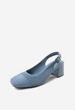 Women Low Chunky Block Heel Square Toe Slingback Wedding Party Pump Shoes