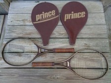  2 VINTAGE PRINCE INTERNATIONAL 110 TENNIS RACKETS W/ COVERS - LEATHER GRIPS