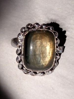 Silver Tone Square  labradorite Ring Size 6