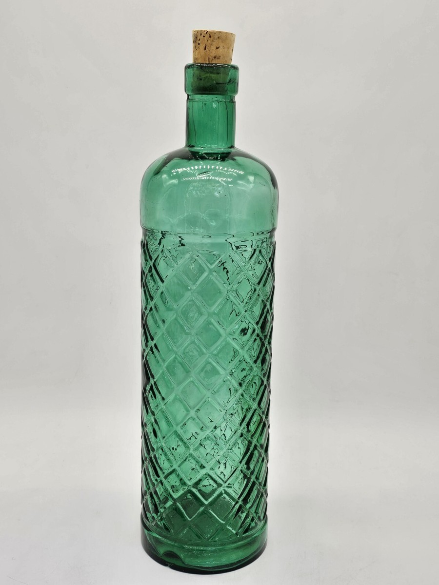 RECYCLED GLASS MADE IN SPAIN グリーン系ボトル3個 Vtg Emerald Green Recycled Glass Floral Embossed Bottle Spain | eBay