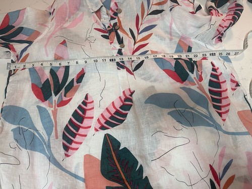 Cynthia Rowley 100% Linen Tunic Top Tropical Botanical Slub Roll Tab Popover 1X - Picture 12 of 13