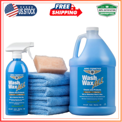 Wet or Waterless Wash Wax Kit: Cleans Protects, Shines, 144oz with UV Protection