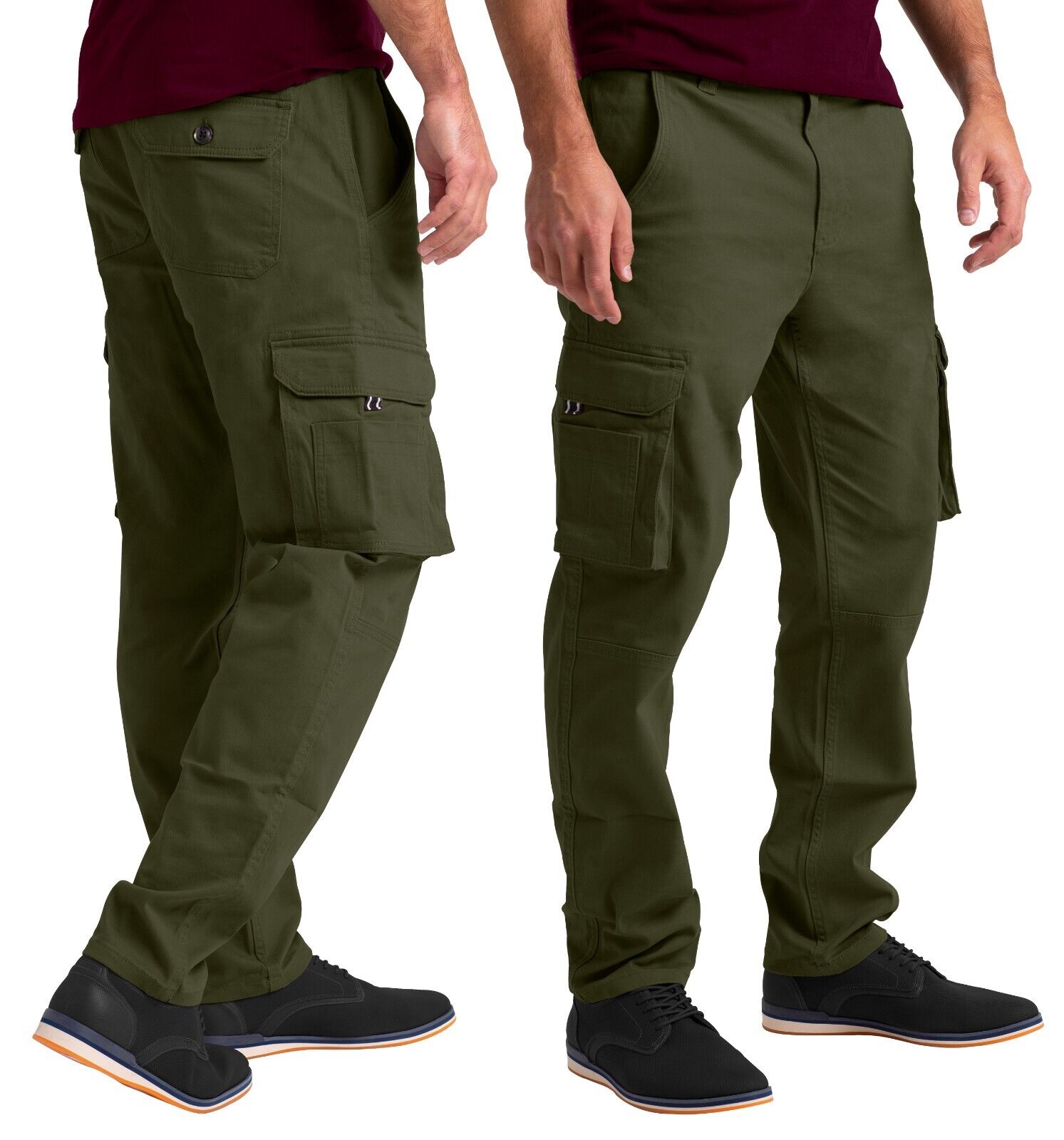 Mens Cargo Combat Flex Work Trouser Relax-Fit Multi Pocket Stretch Workwear Pant