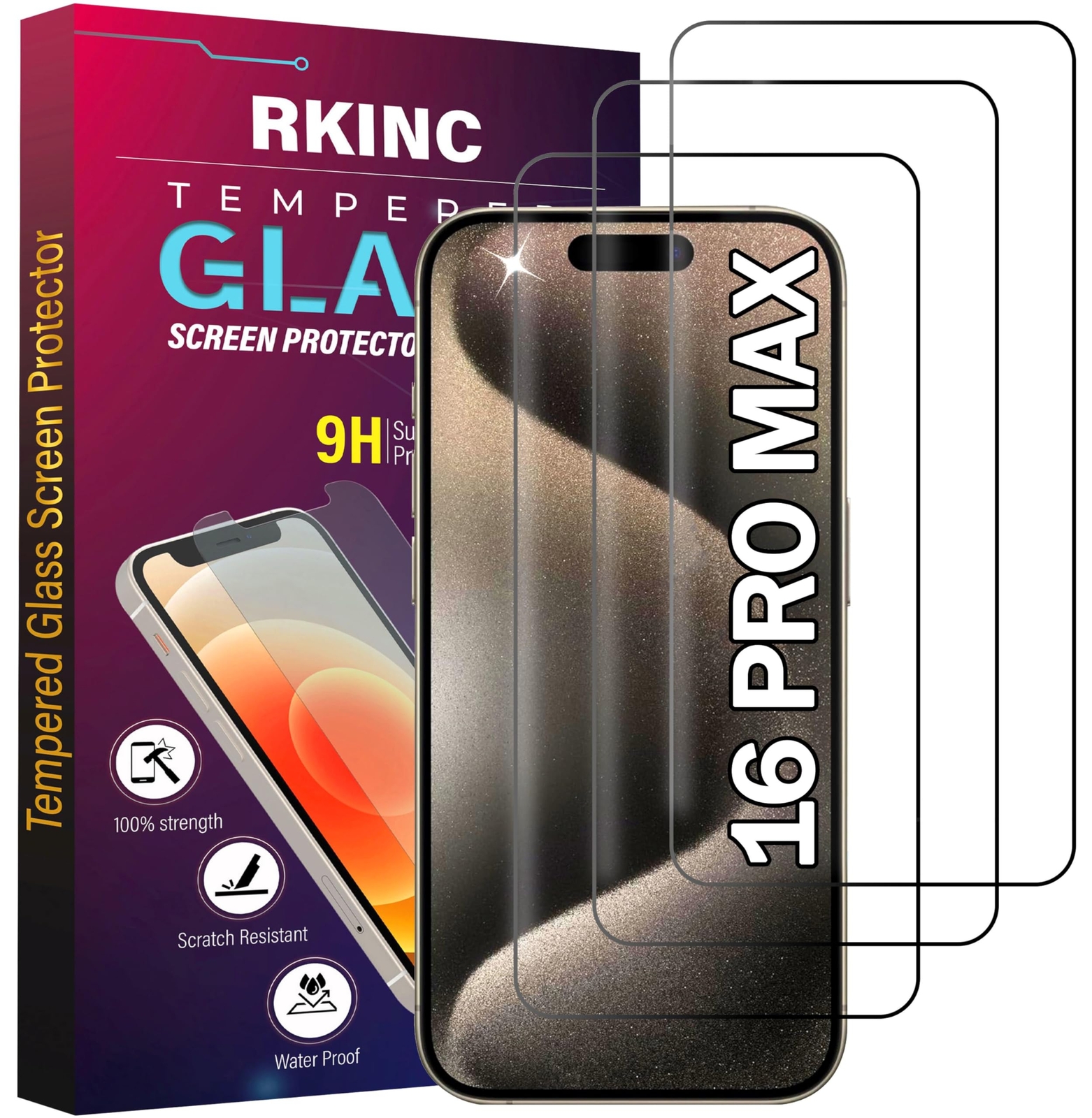 iPhone 16 Pro Max Anti-Scratch Tempered Glass Film Screen Protector Film 3 Pack-image