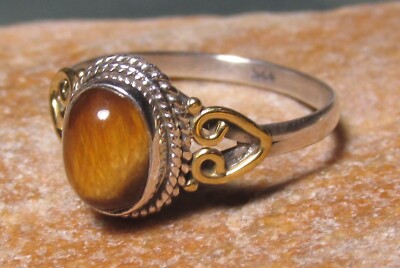 Sterlingsilber Alltag Cabochon Tigeraugenring UK P/US 7,75. Geschenktüte.