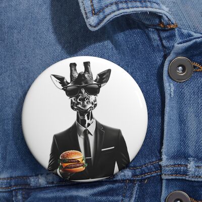 Custom Pin Button Badge Secret Agent Giraffe Holding A Hamburger Animal Gift