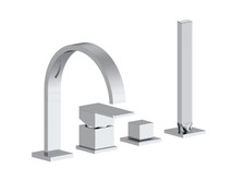 BOFLER Design 4 Loch Wannenrand Armatur "QUADRO" Brauseset , Schwallauslauf, chr