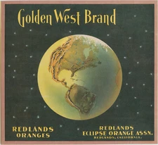 Golden West Brand VINTAGE Redlands, California Orange Crate Label 1900-1910