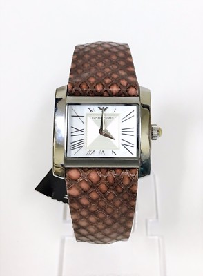 NEW EMPORIO ARMANI SILVER TONE,BROWN,TAN EMBOSSED PYTHON LEATHER WATCH AR5798