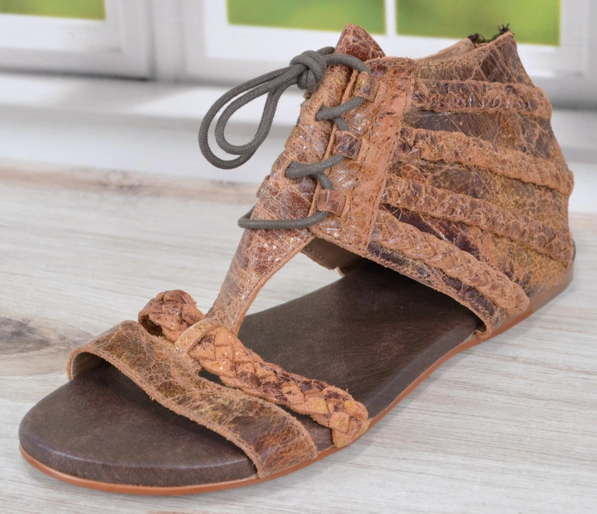 NEW Roan POPPY Braided Leather Gladiator Sandals Shoes Size 7 TAN
